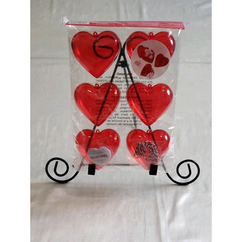 Valentine's Day Heart Containers 6 Each Plastic Tags & Strings 3" x 3" 193B